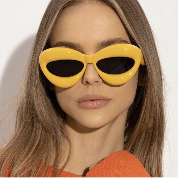 Women Sunglasses Fashion Celebrity Style Yellow Frame Thick Frame Outdoor Party - Picture 4 of 5